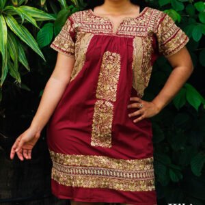 Vestido San Antonino vino con bordado doradodeshilado