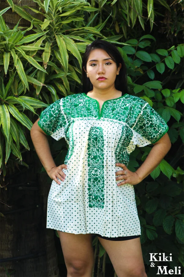 Blusa San Antonino estampada con bordado verde