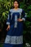 Vestido largo San Antonino azul manga larga con bordado plateado