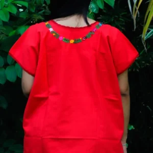 Blusa San Antonino sin manga roja con bordado multicolor