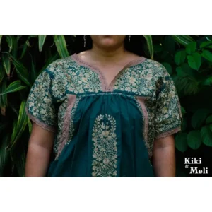 Blusa bordada San Antonino verde con bordado dorado