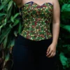 Crop Top - Corset bordado San Antonino azul con bordado multicolor