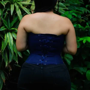 Crop Top - Corset bordado San Antonino azul con bordado multicolor