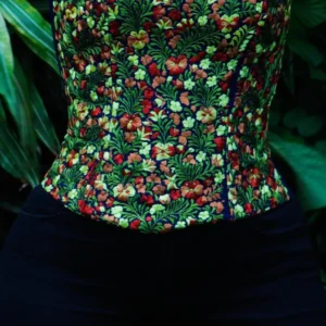 Crop Top - Corset bordado San Antonino azul con bordado multicolor