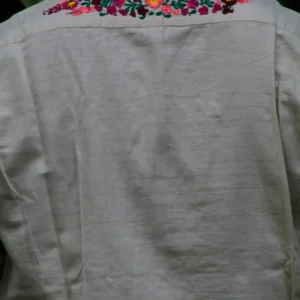 Guayabera de lino San Antonino beige con bordado multicolor