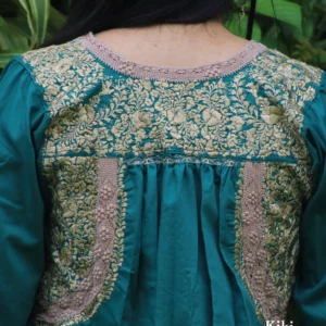 Vestido corto San Antonino verde con bordado dorado