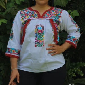 CC005-BLUSA-BORDADA-SANANTONINO (1) Blusa San Antonino blanca manga 3/4 con bordado multicolor