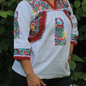 CC005-BLUSA-BORDADA-SANANTONINO (2) Blusa San Antonino blanca manga 3/4 con bordado multicolor