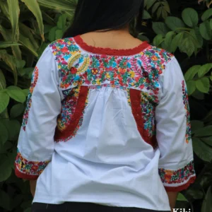 CC005-BLUSA-BORDADA-SANANTONINO (3) Blusa San Antonino blanca manga 3/4 con bordado multicolor