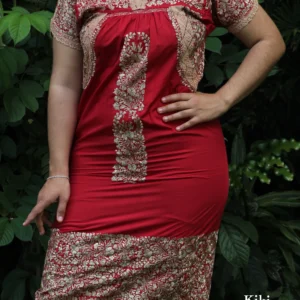 CC006-VESTIDO-BORDADO-SANANTONINO (1) Vestido largo San Antonino rojo con bordado dorado