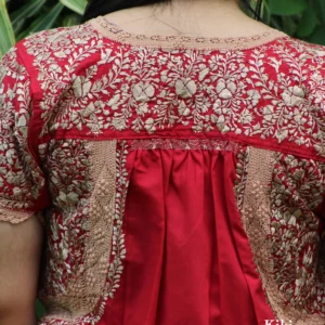 CC006-VESTIDO-BORDADO-SANANTONINO (4) Vestido largo San Antonino rojo con bordado dorado