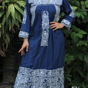 CC007-VESTIDO-BORDADO-SANANTONINO (1) Vestido largo San Antonino azul manga larga con bordado plateado