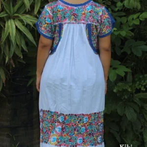 Vestido largo San Antonino blanco con bordado multicolor