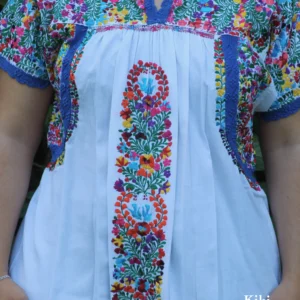 Vestido largo San Antonino blanco con bordado multicolor