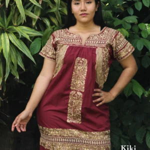 Vestido San Antonino vino con bordado doradodeshilado