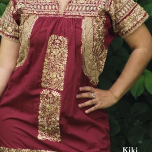 Vestido San Antonino vino con bordado doradodeshilado