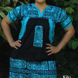 LS005-VESTIDO-BORDADO-SANANTONINO (1) Vestido corto San Antonino negro con bordado azul