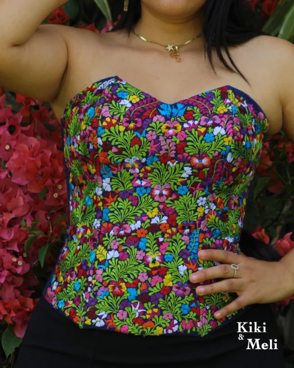 LS009-BLUSA-BORDADA-SANANTONINO (6) Crop Top - Corset bordado San Antonino azul con bordado multicolor