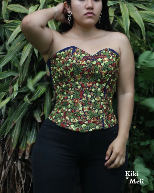 LS010-CORSET-BORDADO-SANANTONINO (1) Crop Top - Corset bordado San Antonino azul con bordado multicolor