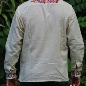 LS011-GUAYABERA-BORDADA-SANANTONINO (2) Guayabera de lino San Antonino beige con bordado multicolor