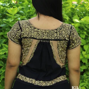 Blusa bordada San Antonino negra con bordado dorado