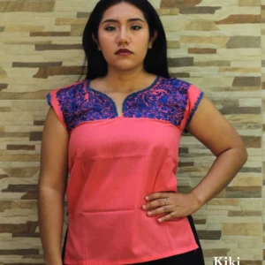 Blusa San Antonino Salmón con bordado azul