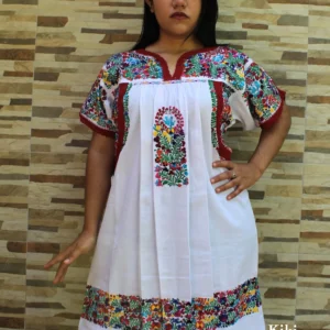 Vestido bordado San Antonino blanco con bordado multicolor