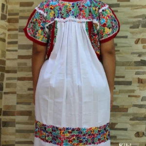 Vestido bordado San Antonino blanco con bordado multicolor