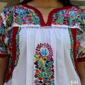 Vestido bordado San Antonino blanco con bordado multicolor