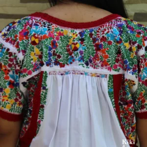 Vestido bordado San Antonino blanco con bordado multicolor